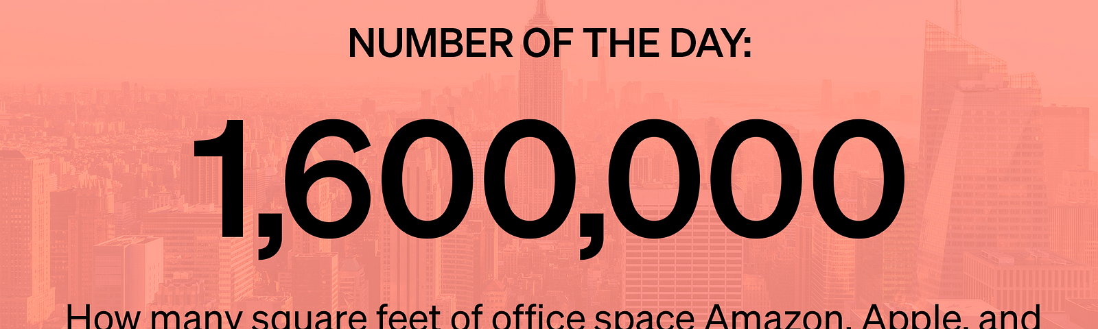 1.6 Million — How many square feet of office space Amazon, Apple, and Facebook have bought or leased in NYC this year.