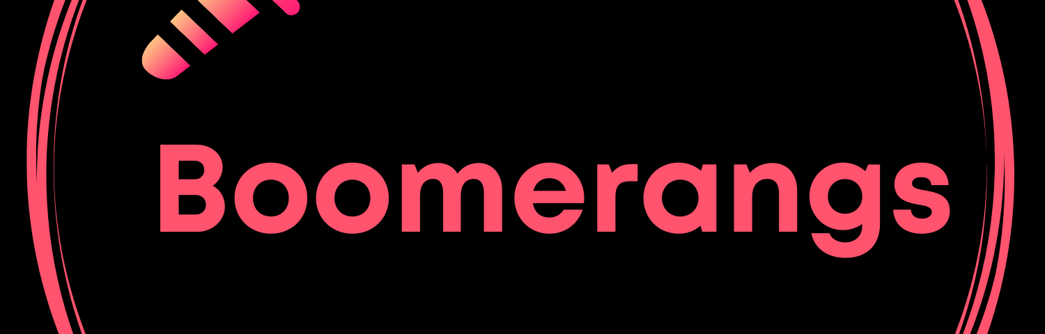 Logo for new publication — black background with watermelon pink lettering — Boomerangs — Baby Boomers on the rebound.