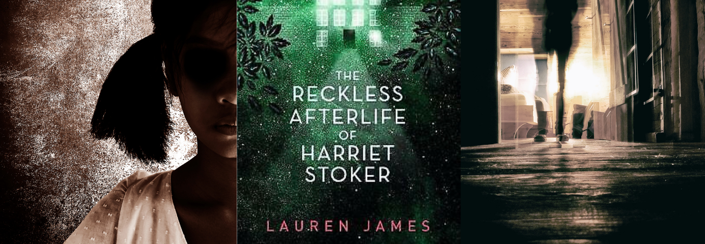 Cover of Reckless Afterlife of Harriet Stoker with ghostly images on each side