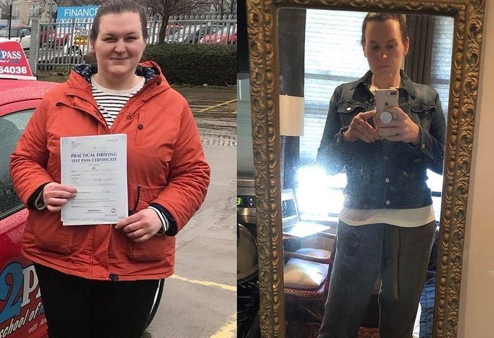 The author before and after losing weight.