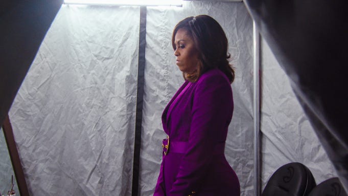 A still of Michelle Obama from her Netflix documentary.