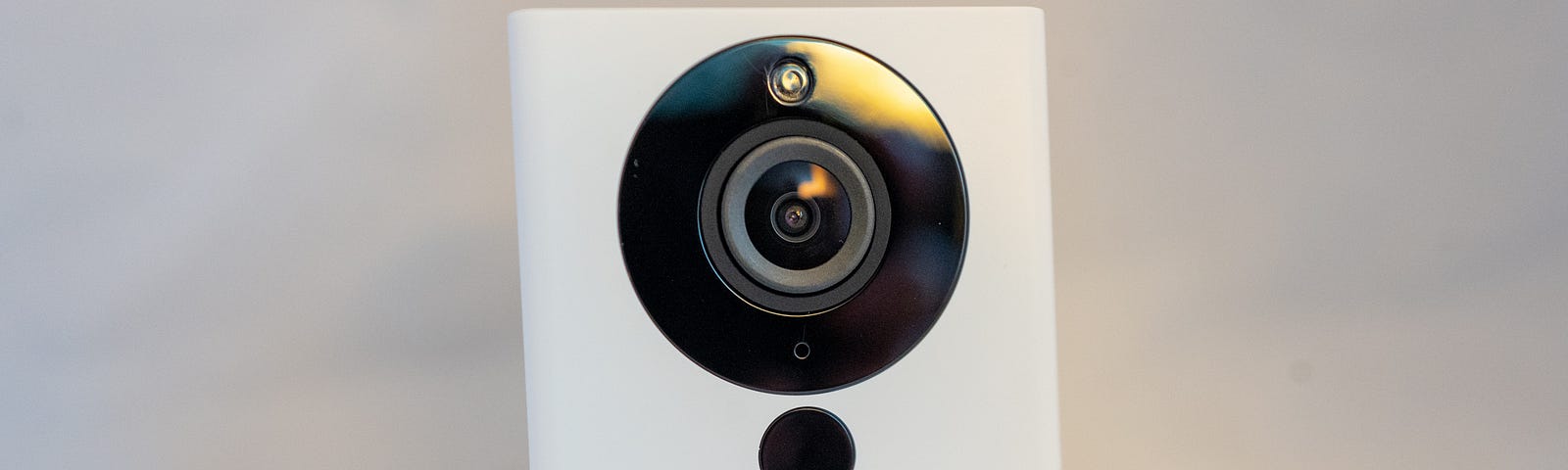 A close-up of the personal surveillance camera from smart camera company Wyze.