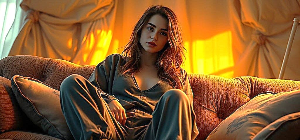 Slouching woman in sweatpants