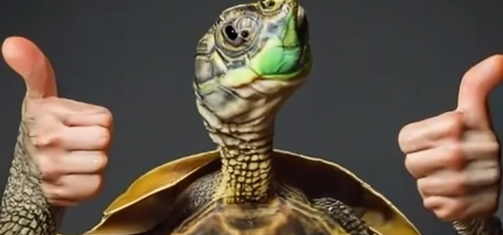 A tortoise with human hands