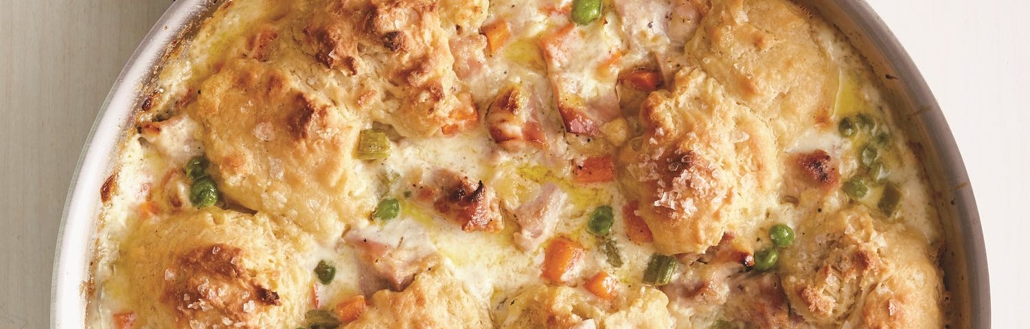 A chicken and biscuit pot pie