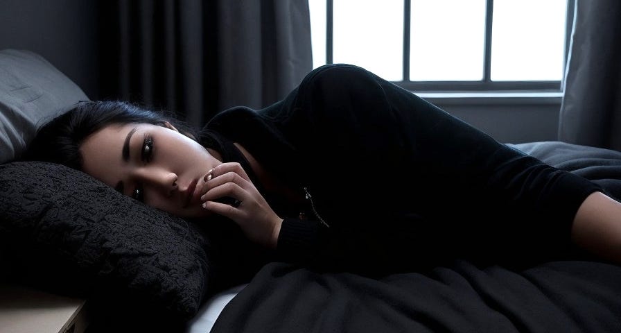 woman lying prone in bed, can’t sleep