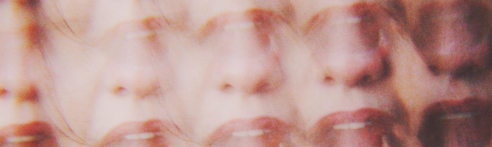 A composite image of a woman with her mouth open.