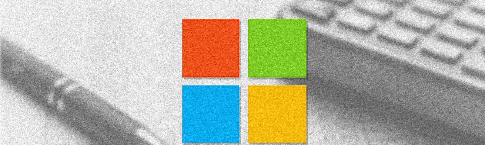 Microsoft logo over an image of a calculator, pen, and printed table chart.