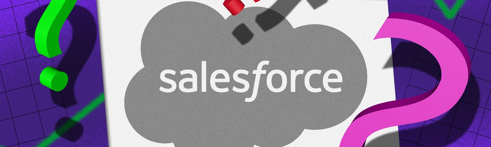 Salesforce logo with question marks surrounding it