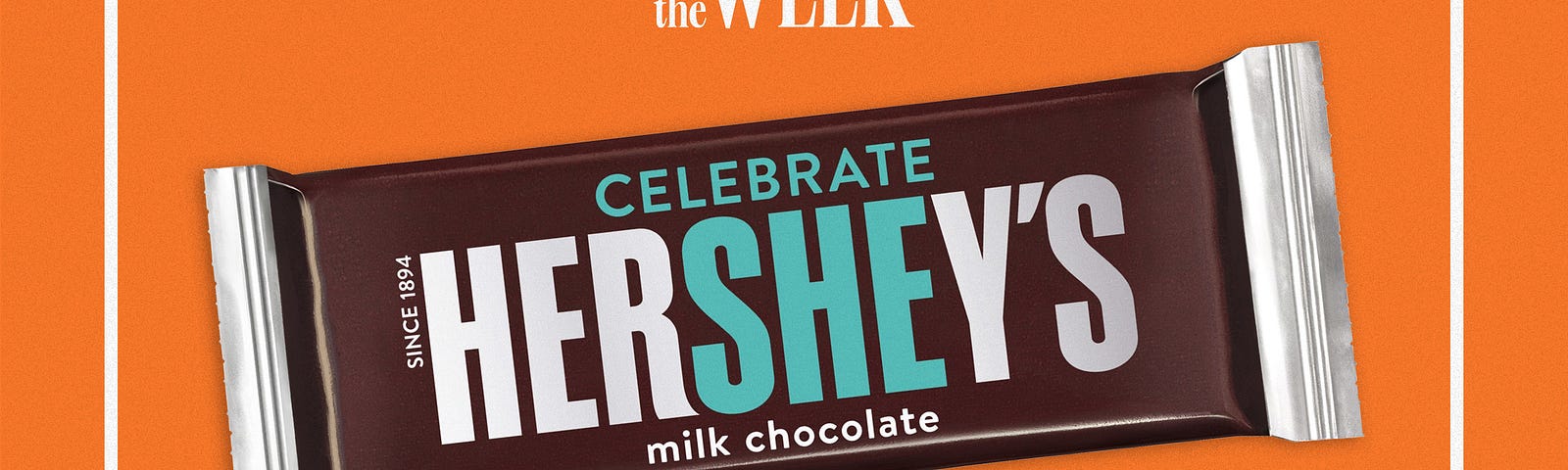 A Hershey’s chocolate bar with packaging designed specifically for International Women’s Day, with the letters “SHE” highlighted. Above the Hershey’s logo, there is the addition of the word “Celebrate,” so that in its whole it reads: “CELEBRATE HerSHEy’s.”