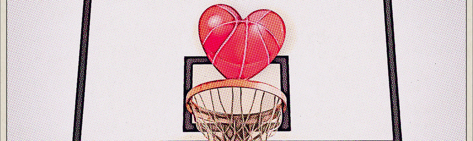 Heart shaped basketball and hoop