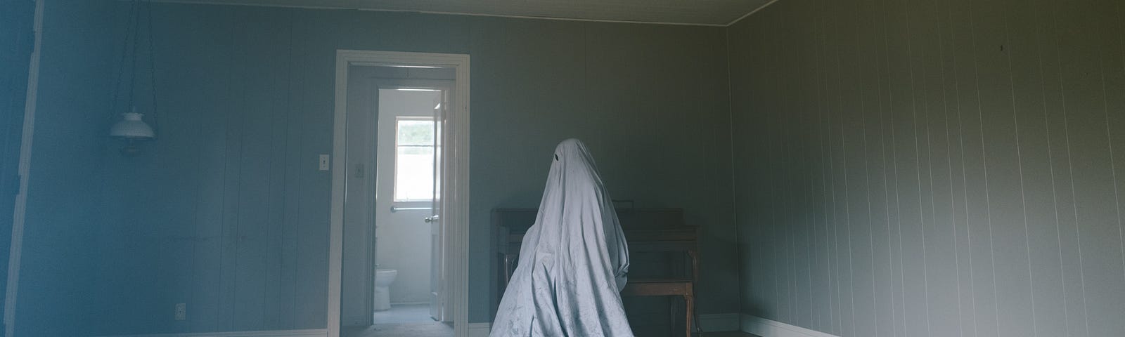 Casey Affleck under a sheet in A Ghost Story | Credit: A24