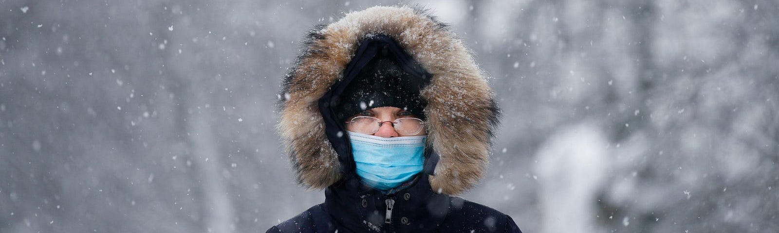 A person wearing a mask in Warsaw, Poland on February 17, 2021.