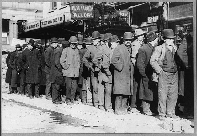 unemployed men on a bread line