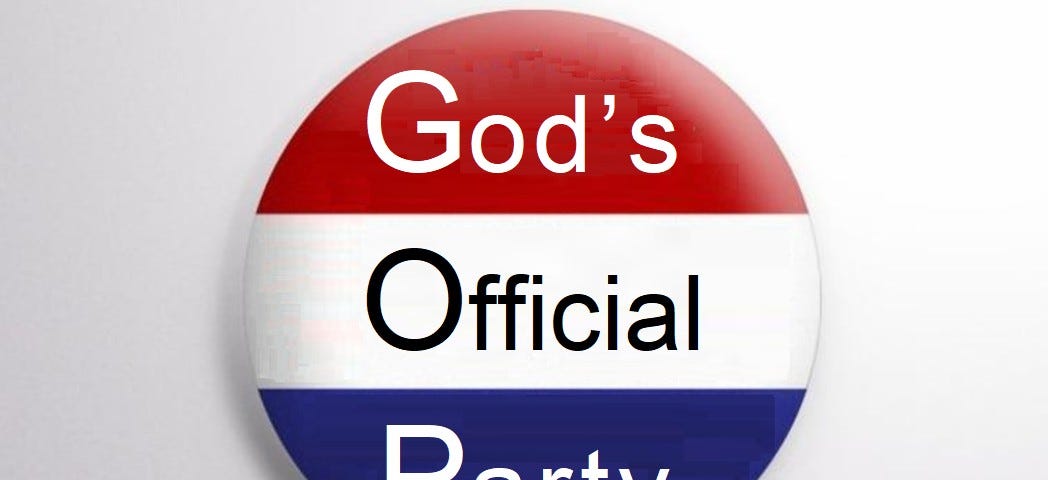Political button saying “God’s Official Party”