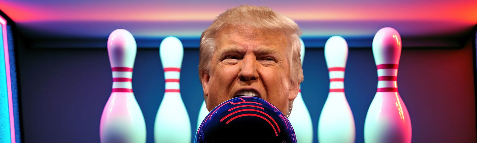 Bowling ball rushes toward angry Trump