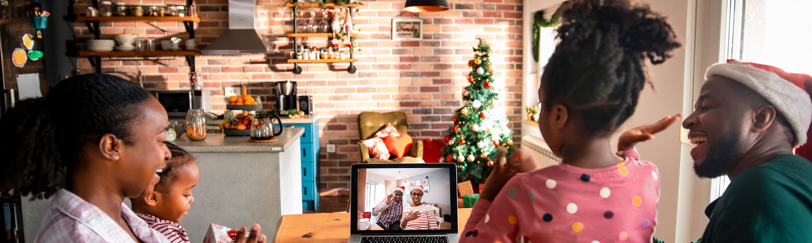 Family having a Zoom call over the holidays.