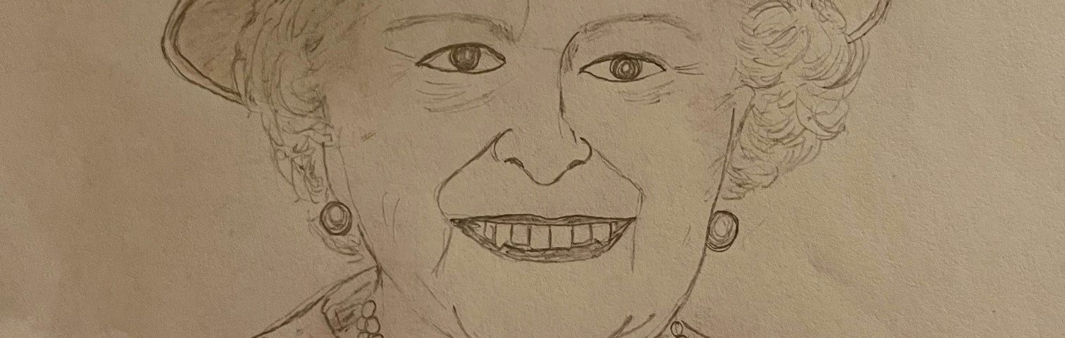 A pencil illustration of Queen Elizabeth II.