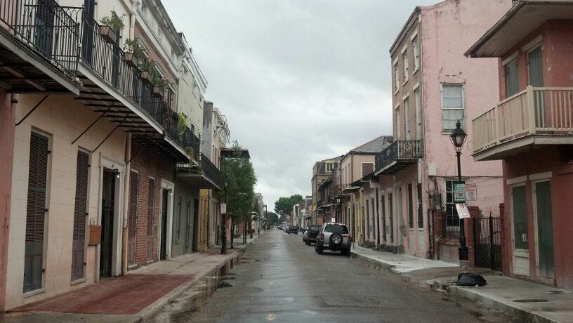 A shot of empty New Orleans streets in the French Quarter