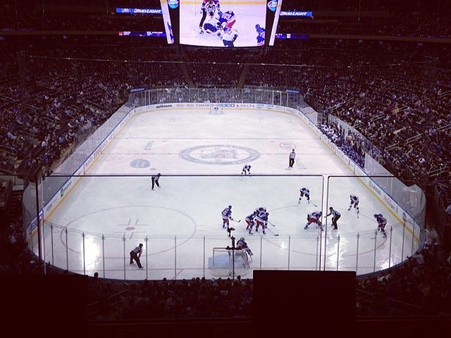 The New York Rangers hosting the St. Louis Blues at Madison Square Garden in New York City