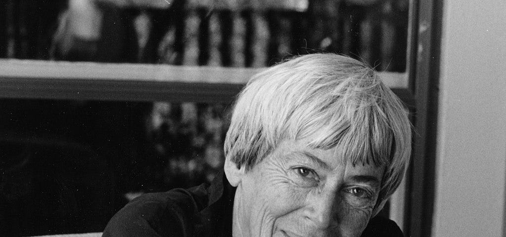 Black and white photo of Le Guin