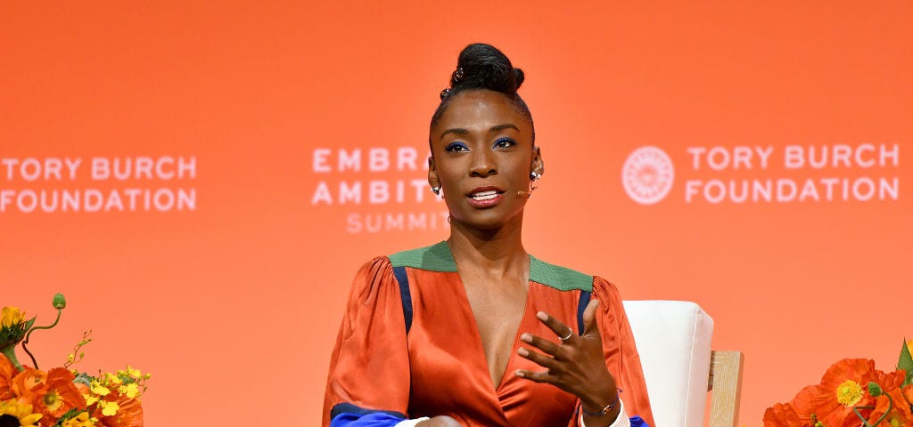 A photo of Angelica Ross speaking at the 2020 Embrace Ambition Summit.