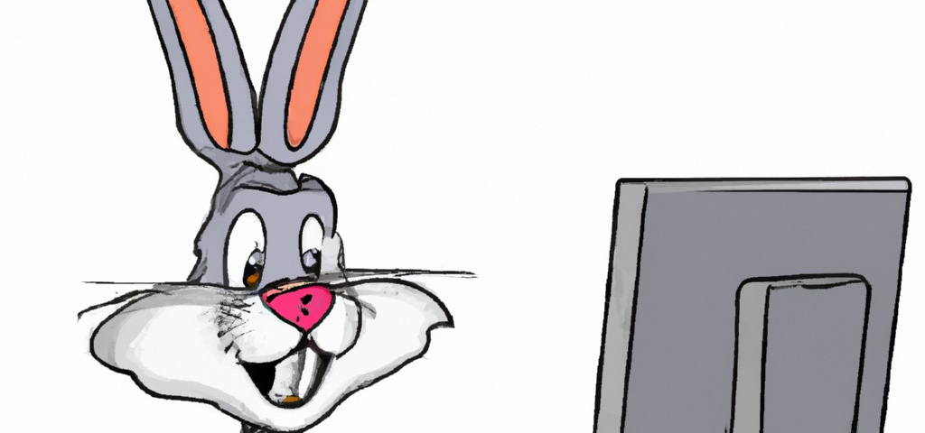 Bugs Bunny sitting in front of his computer.