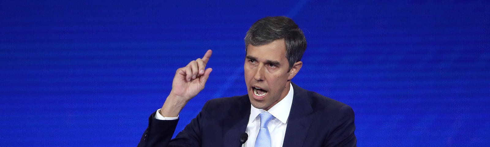 A photo of Beto O’Rourke speaking during the Democratic Presidential Debate inHouston, Texas.