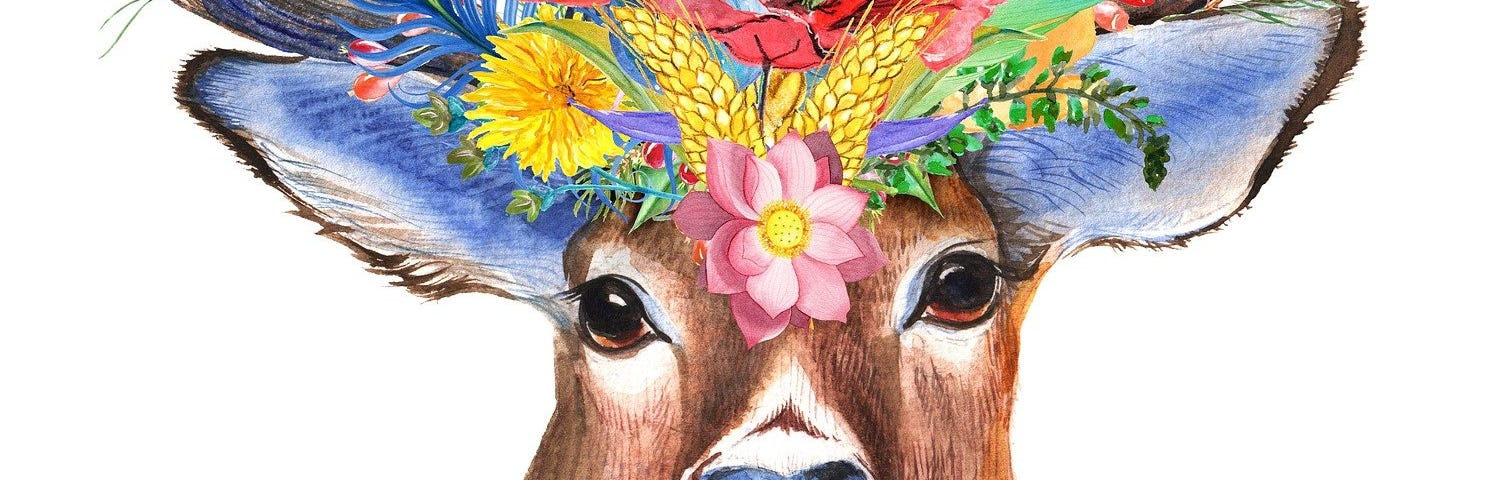 Stag Wildflower Boho Illustration.