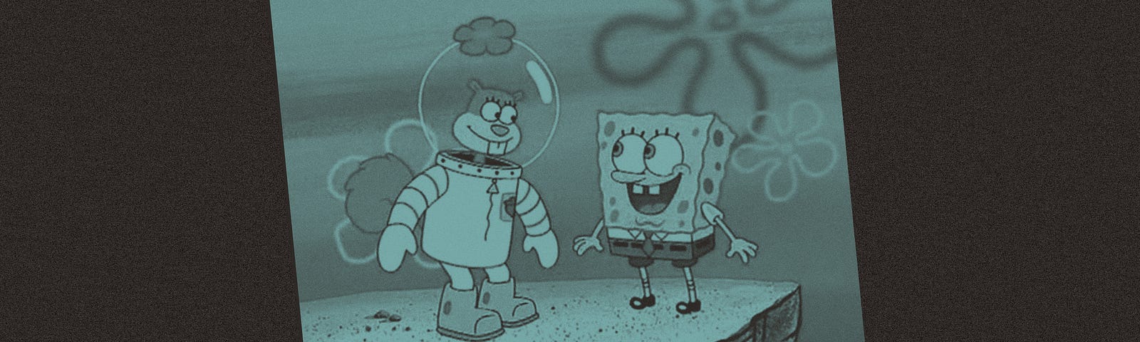 A photo treatment of a screenshot of Spongebob and Sandy from the TV show.