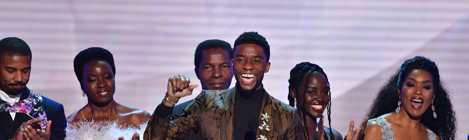 The cast of “Black Panther” accept the award for best Cast In A Motion Picture at the 25th Annual Screen Actors Guild Awards