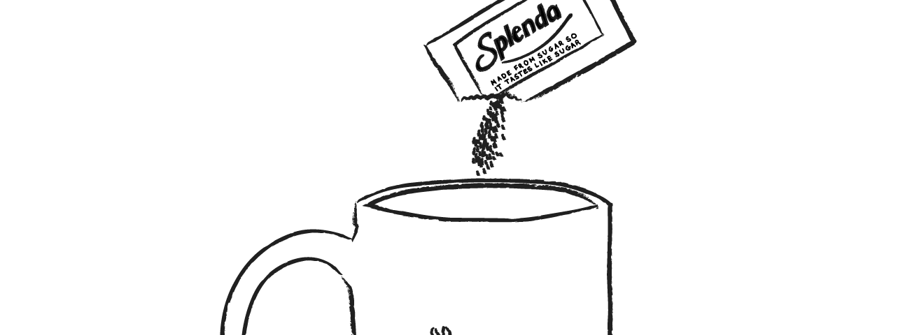 An illustration of a packet of Splenda being poured into a mug with an image of the Democratic donkey.