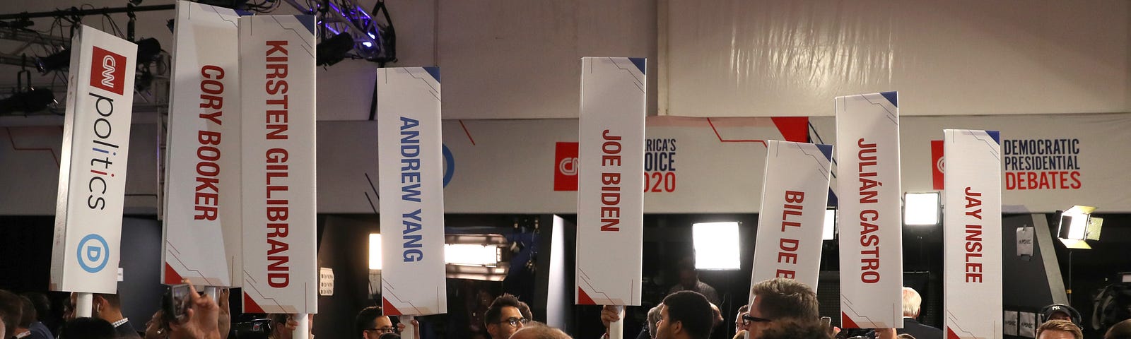 A photo of the spin room after the Democratic Presidential Debate at the Fox Theatre July 31, 2019 in Detroit, Michigan.