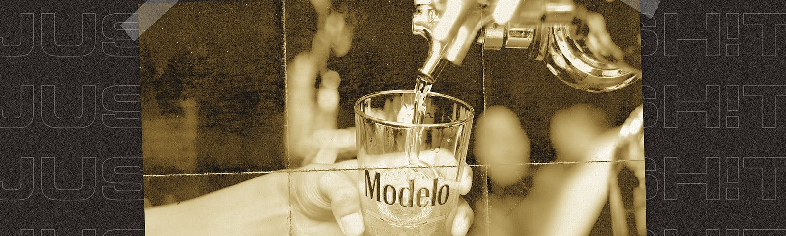 Pouring Modelo beer on tap in a pint glass