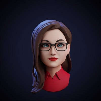 a picture of the author’s avatar in Immersed, a bespectacled brunette in a red top