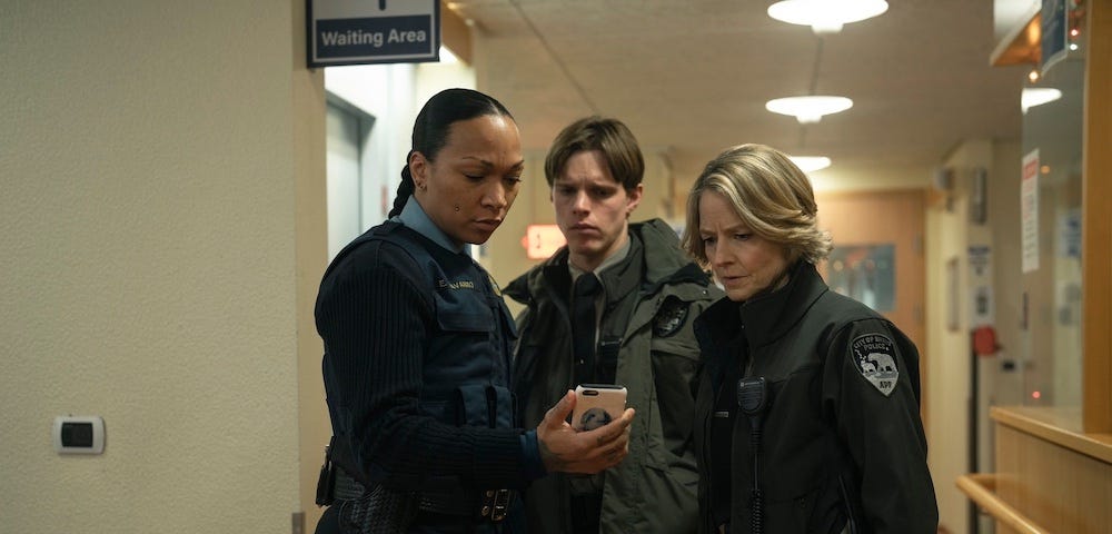 Kali Reis, Finn Bennett, and Jodie Foster in True Detective: Night Country | Credit: HBO