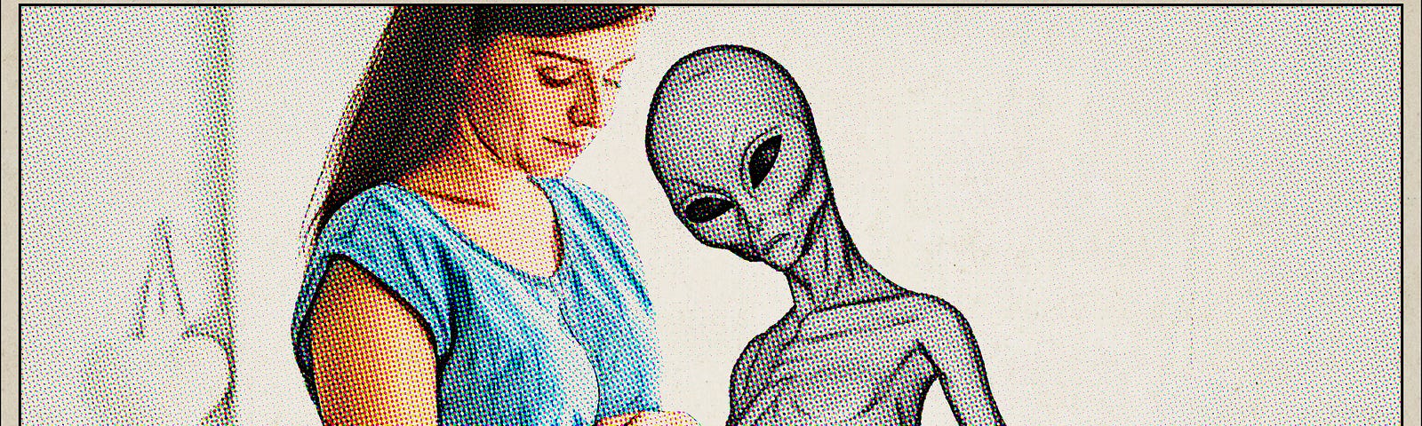 Alien observes pregnant mother