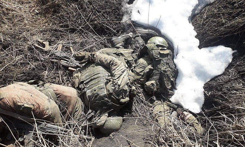 Russian soldiers frozen to death in Ukraine.