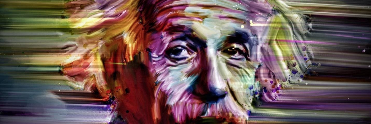 Artistic colorful illustration of Albert Einstein.