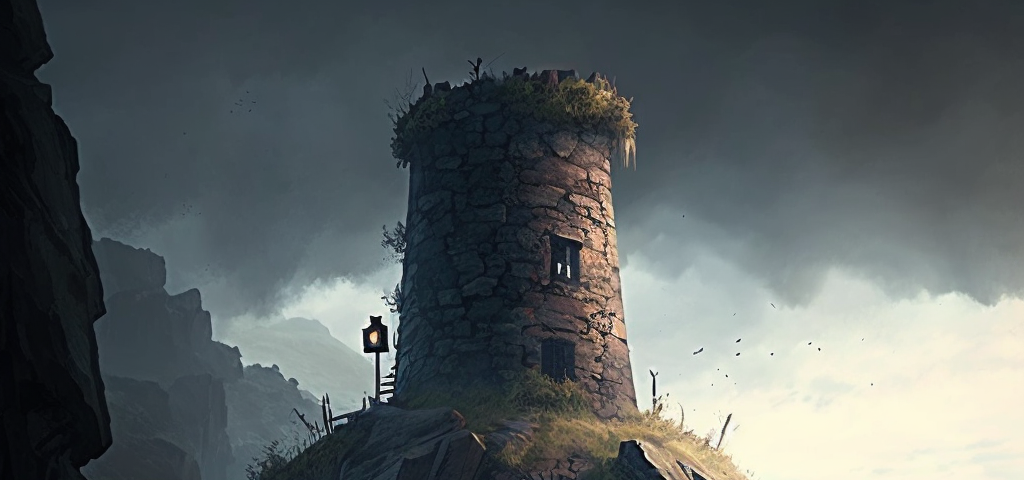 A stone watchtower with a doorway below