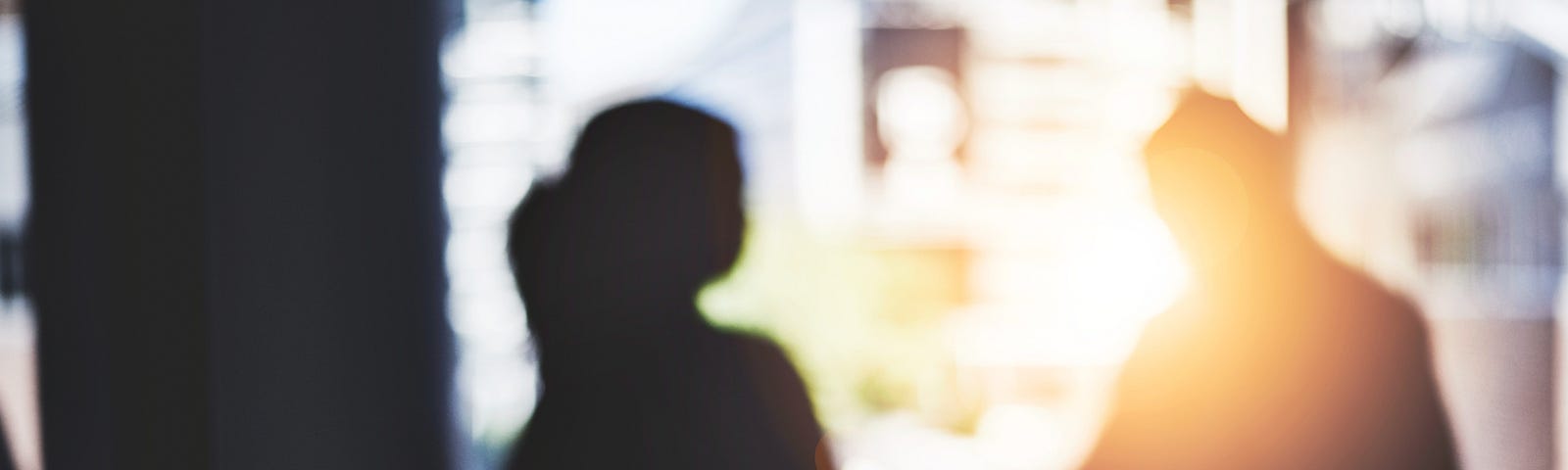 A photo of two businesspeople’s silhouettes as they shake hands.