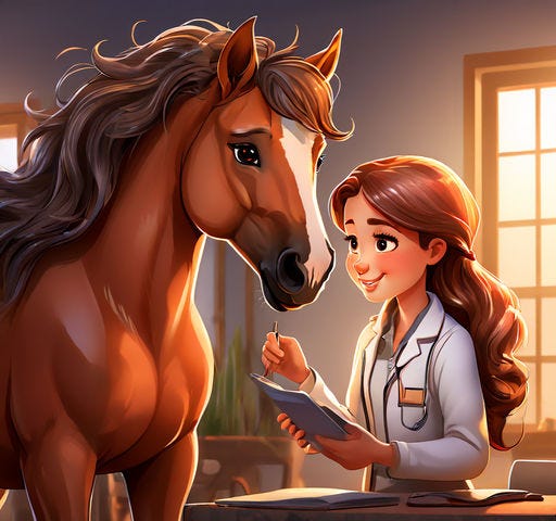 A veterinarian and a pony