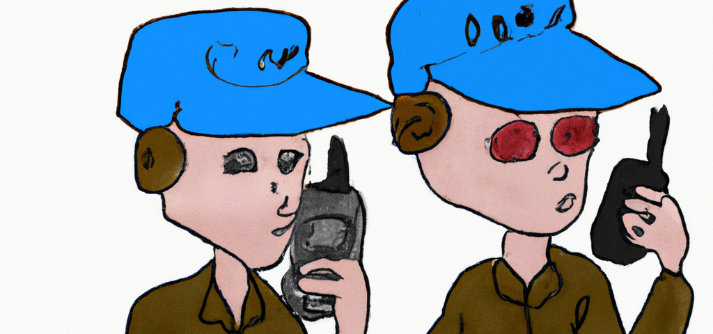 A pair of soldiers talking to each other on walkie talkies