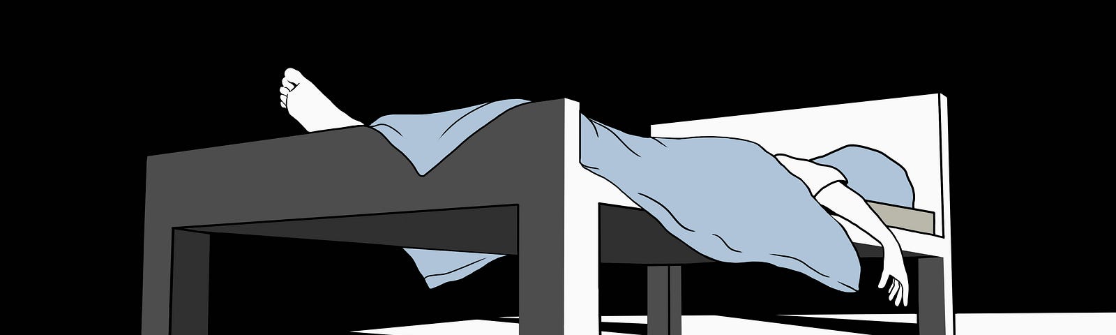 An illustration of a person sleeping on a bed with their arm dangling off the side. A weighted blanket covers their body.