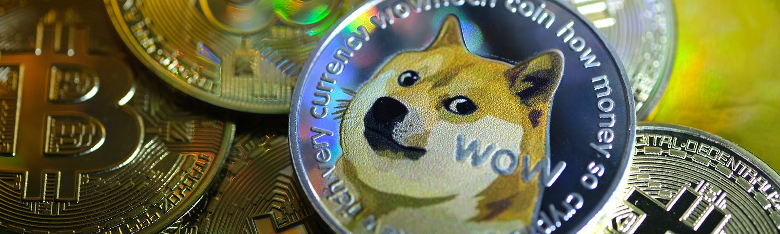 A conceptual photo illustration of a Dogecoin as physical currency.