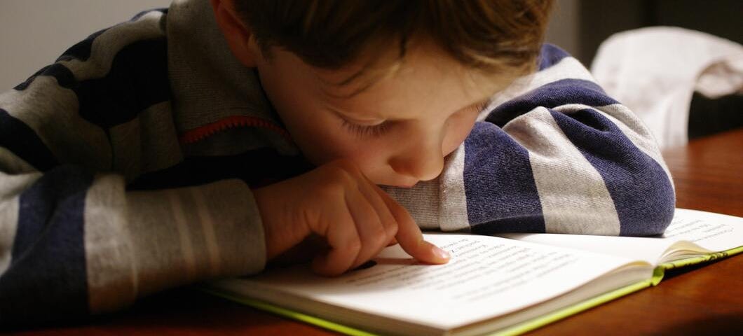 A boy reads a book.
