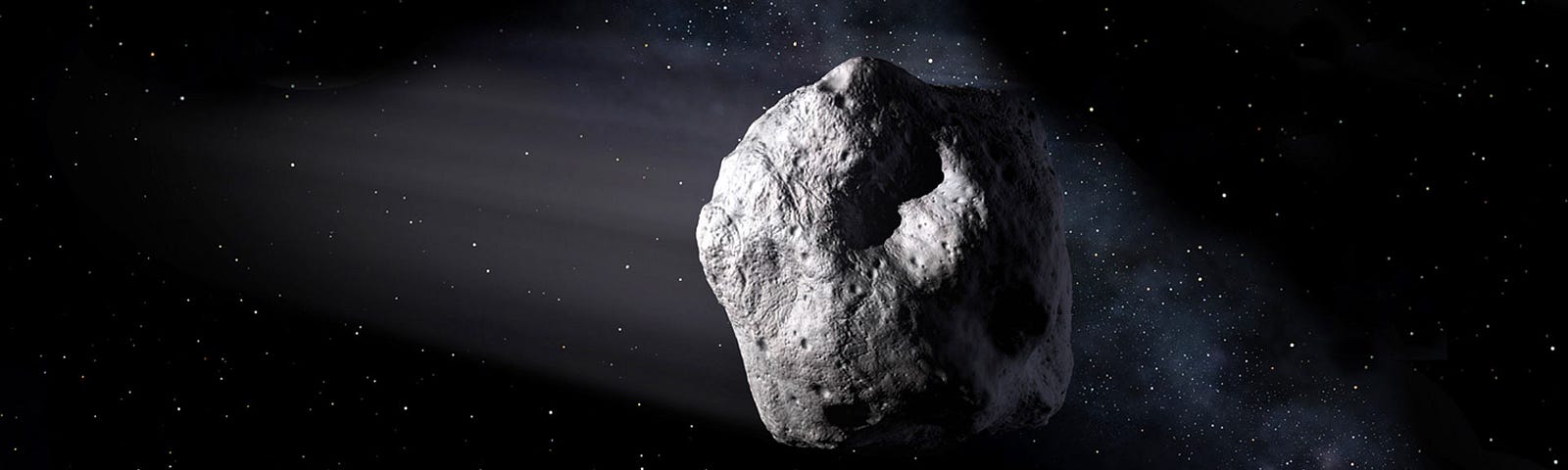 An illustration of an asteroid in space.