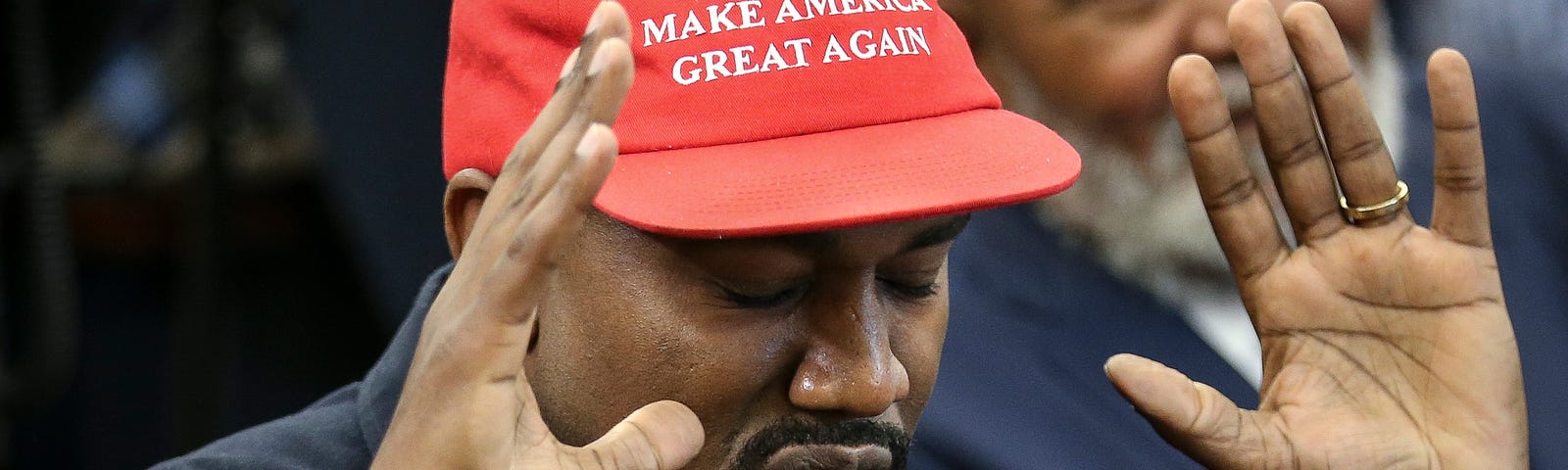 Kanye West speaking at a meeting with President Donald Trump in the Oval office on October 11, 2018.