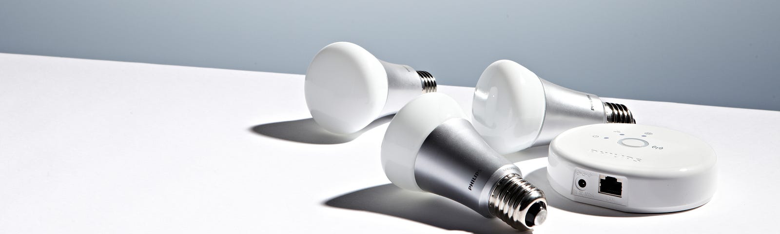 A Philips Hue bulb set photographed on a white background.