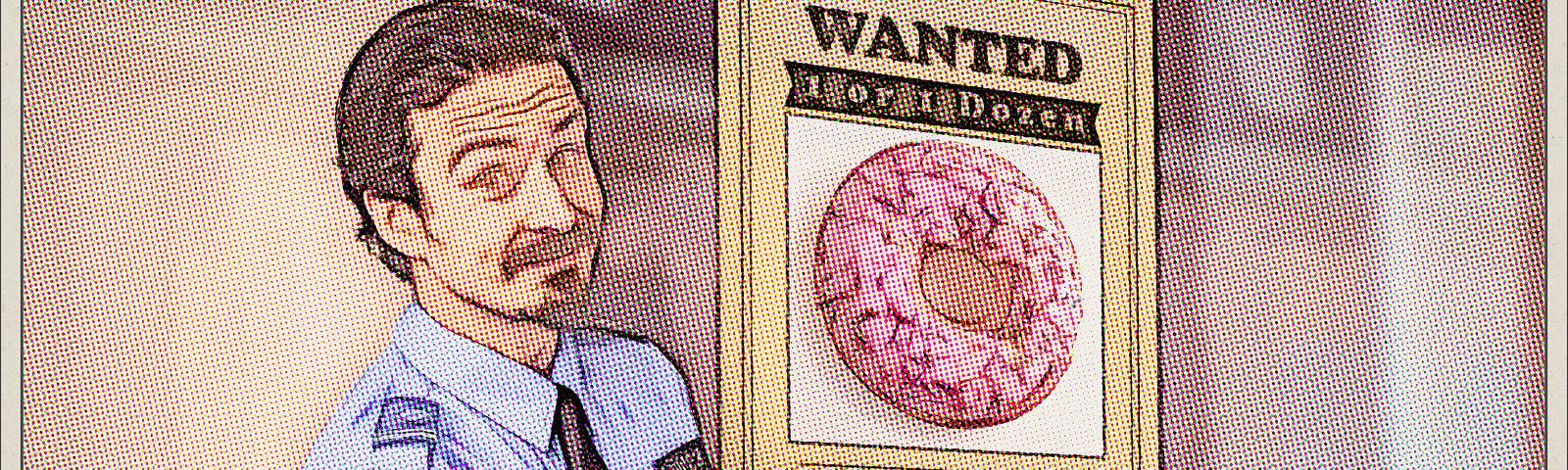 Cop eyeing donut poster